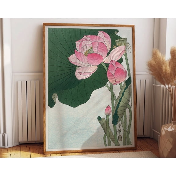 Poster Lotus Flower Woodblock Print Japanese Woodblock Decor Serene Blooming Lotus: Japanese Woodblock Lotus Flower Poster And Decor Wall Art, Modern Wall Decor, 16x24 UNFRAMED