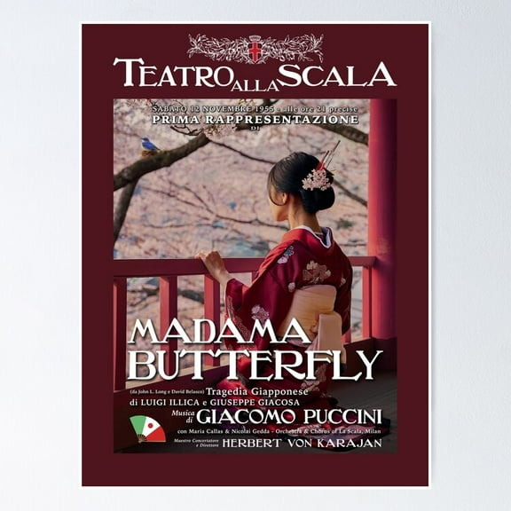 Poster Madame Butterfly Opera - No Framed, Vintage Wall Art, Trendy Retro Print, Positive Quote Poster, Room Decor, Wall Art, 12x18