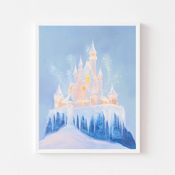 Poster Magical Ice Castle Painting | Frozen Kingdom Wall Art Print | Blue Winter Girl'S Room Wall Art Print | Pastel Palace Playroom Printable - No Framed, Vintage Wall Art, Hot Trend!, 8x12
