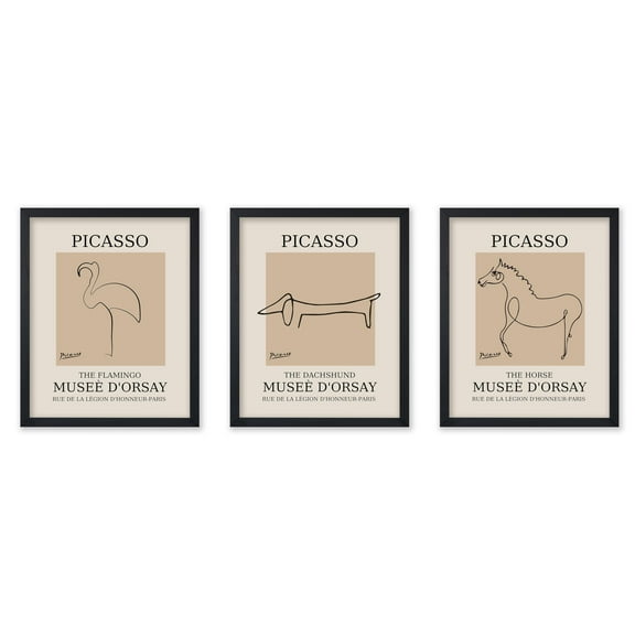 Poster Master 3-Piece Vintage Picasso Poster - Retro Animals Print - One Line Sketch Art - Minimal Gift for Men, Women, Animal Lover - Abstract Wall Decor for Bedroom, Office - 11x14 UNFRAMED Wall Art