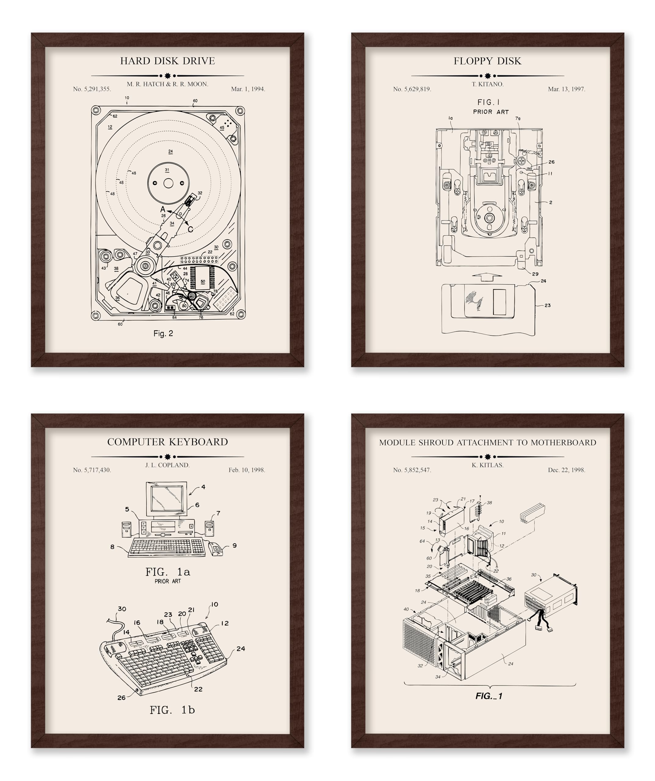Disc Computer Drawing Poster Master 4-Piece Computer Blueprint Poster - Hard Disk Drive ...