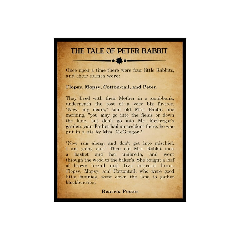 Poster Master Beatrix Potter Poster - The Tale of Peter Rabbit Print - Nursery Book Art - Literary Art - Gift for Mother, Father - Perfect Decor for