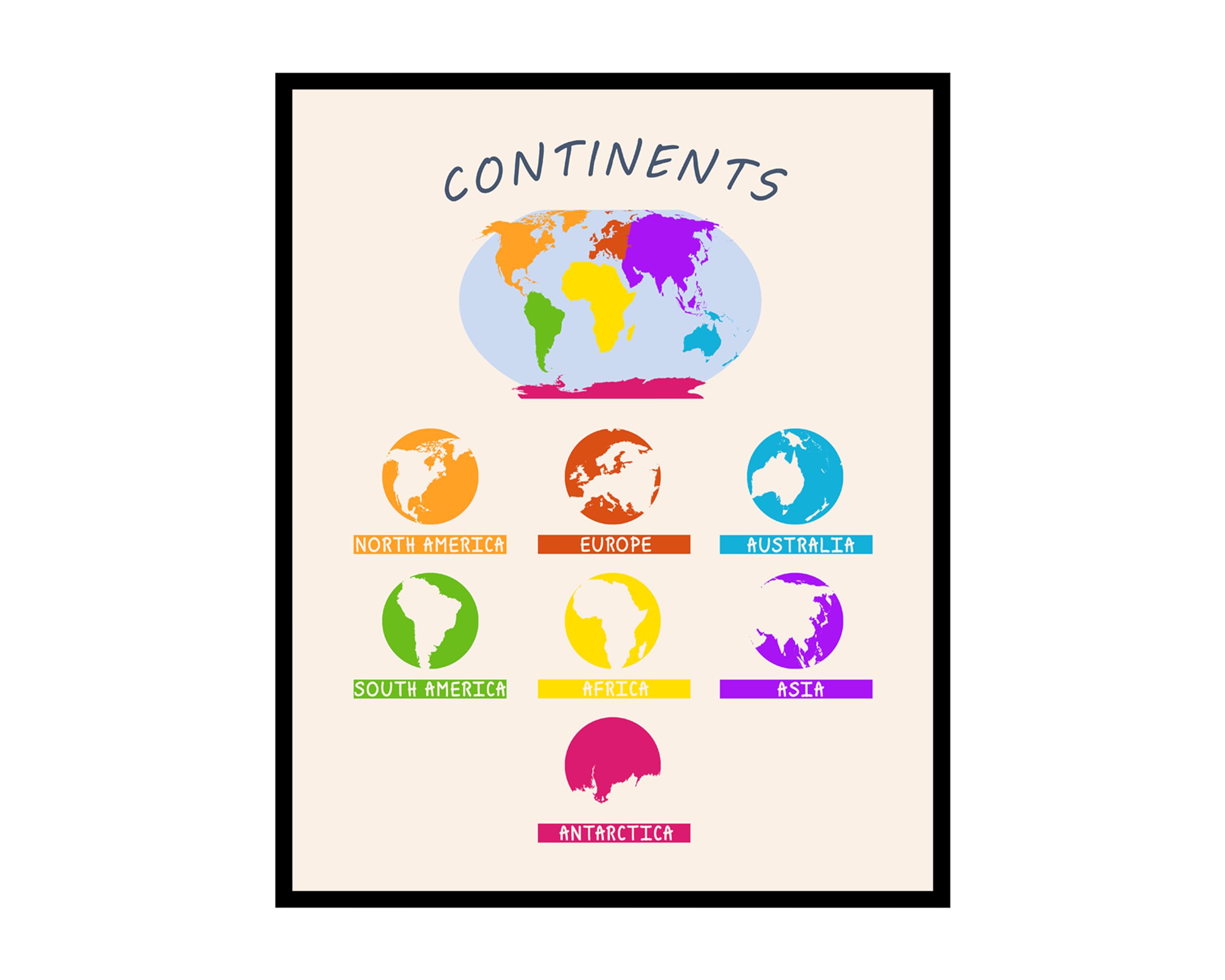 Poster Master Continents Poster World Continents Print Learning Material Art Educational