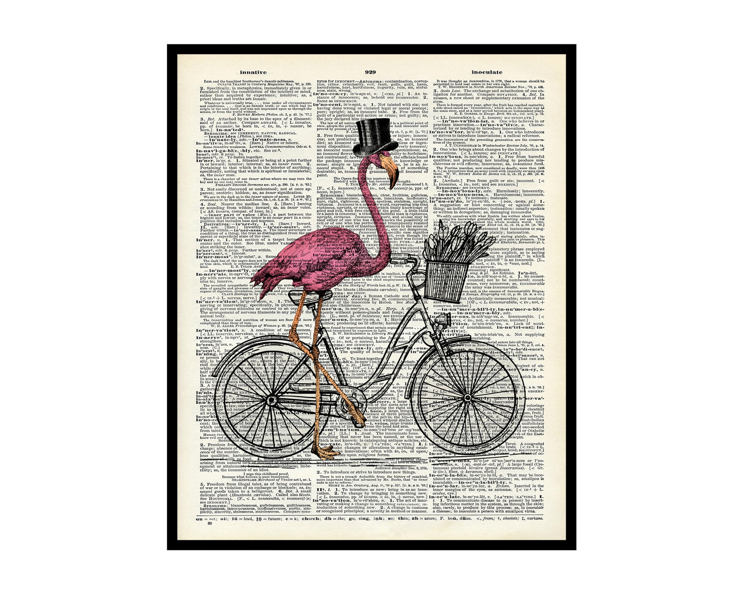 Poster Master Dictionary Art Poster - Pink Flamingo on Bicycle Print ...