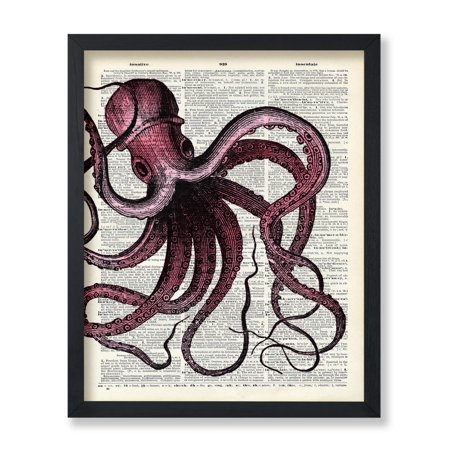 Poster Master Dictionary Art Poster - Pink Octopus Print - Octopus Art - Kraken Art - Gift for Men, Women, Animal Lover - Nautical Decor for Bathroom, Ocean or Beach House - 11x14 UNFRAMED