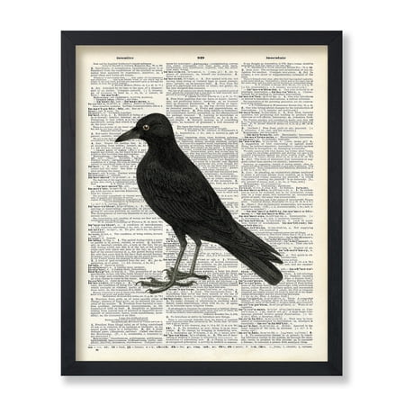 Poster Master Dictionary Art Poster - Retro Crow Print - Bird Art - Raven Art - Gift for Men, Women & Animal Lover - Minimal Wall Decor for Bedroom, Living Room or Kid's Room, 8x10 Black Framed