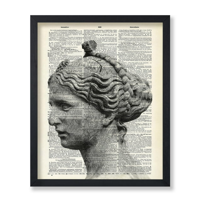 Poster Master Dictionary Art Poster - Retro Woman Head Sculpture Print - Venus Art - Greek Mythology Art - Gift for Her, Women - Decor for Home, Office, Bedroom, 11x14 Black Framed