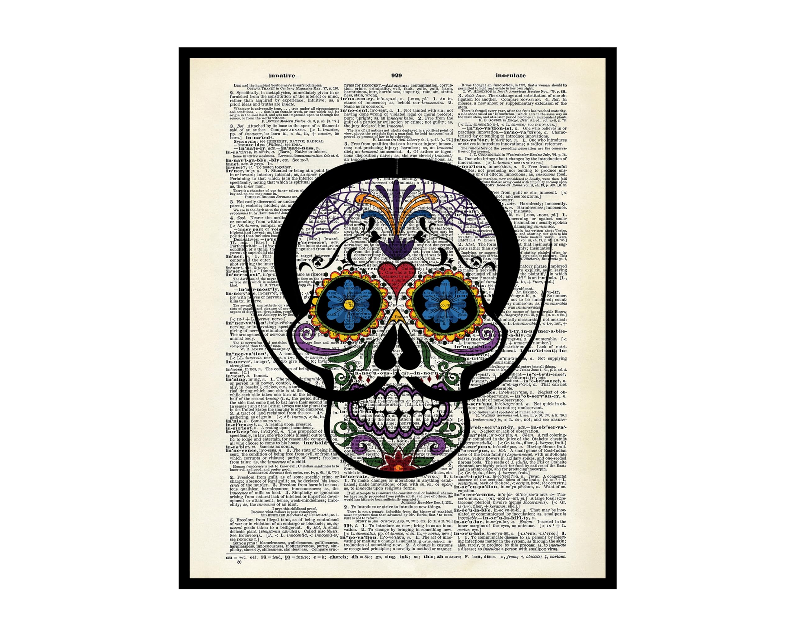 Poster Master Dictionary Art Poster Sugar Skull with Mustache Print Tattoo Art Day of the