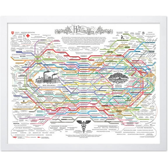 Poster Master The Healing Web Poster - Health Diagram Print - Therapy Art - Holistic Art - Pharmacological Remedy Art - Health Art - Great Living Room or Office Wall Decor - 11x14 White Framed