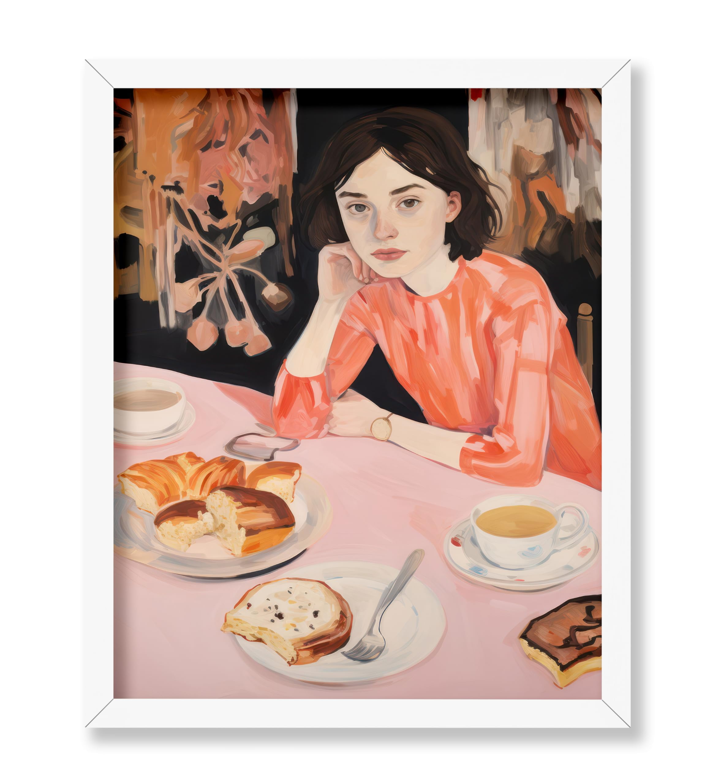 Poster Master Lady In Pink Poster Retro Breakfast Print Bread Art