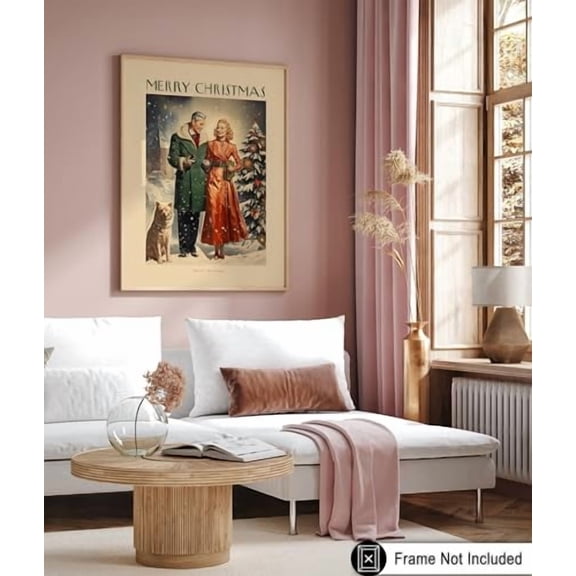 Poster Master Merry Christmas Poster - Couple with Dog Print - Christmas Art - Holiday Art - Winter Art - Gift for Men, Women & Lovers - Romantic Decor for Bedroom or Dorm, 24x32 Unframed Wall Art