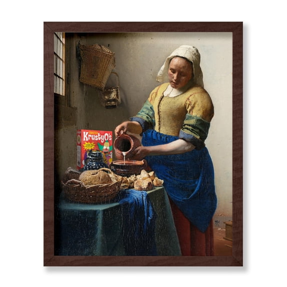 Poster Master The Milkmaid Poster - Krusty Print - Altered Art - Trendy Art - Pop Art - Gift for Men, Women & Baker - Funny Wall Decoration for Kitchen, Cafe, Bakery or Dorm, 8x10 Brown Framed