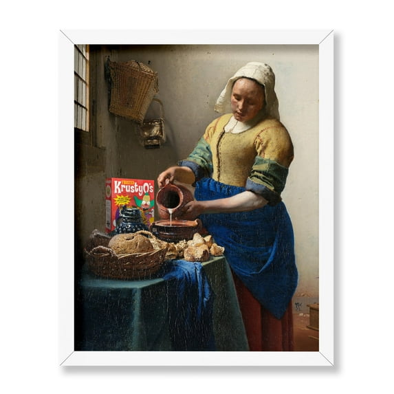 Poster Master The Milkmaid Poster - Krusty Print - Altered Art - Trendy Art - Pop Art - Gift for Men, Women & Baker - Funny Wall Decoration for Kitchen, Cafe, Bakery or Dorm, 8x10 White Framed