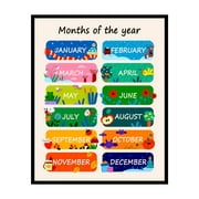 Poster Master Months Of The Year Poster - Months Chart Print - Educational Art - Learning Materials Art - Gift for Students & Teachers - Chic Decor for Classroom or Playroom - 11x14 UNFRAMED Wall Art