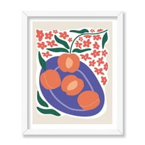 Poster Master Peaches & Flowers Poster - Retro Peach Print - Fruit Art - Floral Art - Flower Art - Chic Boho Art - Groovy Abstract Art - Great Dining Room or Kitchen Decor, 8x10 White Framed