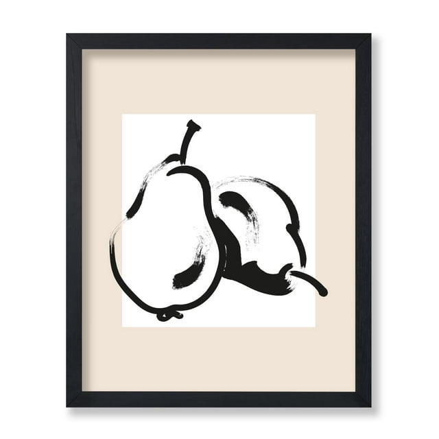 Poster Master Pears Poster - Retro Pear Silhouette Print - Fruit Art - Line Art - Sketch Art - Chic Boho Art - Abstract Art - Minimal Art - Kitchen or Dining Room Wall Decor, 11x14 Black Framed