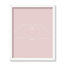 Poster Master Pink Heart Poster - Love Print - Drawing Art - Minimal Art - Valentine's Day Art - Two Hands Making a Heart Art - Romantic Living Room or Bedroom Wall Decor - 8x10 White Framed