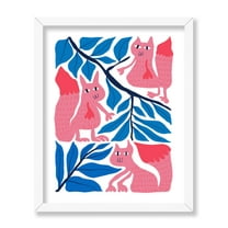 Poster Master Pink Squirrel Poster - Retro Floral Print - Jungle Art - Groovy Floral Art - Abstract Art - Minimal Art - Chic Boho Art - Aesthetic Kid's Room or Nursery Decor, 8x10 White Framed