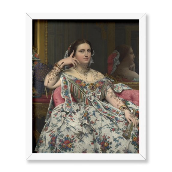 Poster Master Portrait of Madame Moitessier Poster - Tattoo Print - Altered Art - Trendy Art - Gift for Men & Women - Aesthetic Wall Decor for Dorm, Living Room or Bedroom, 11x14 White Framed
