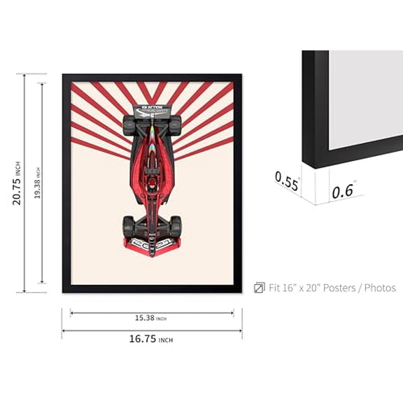 Poster Master Race Car Poster - Sports Car Print - Car Racing Art - Minimal Art - Sports Art - Gift for Men, Women & Car Enthusiast - Great Decor for Office, Dorm or Garage, 16x20 Black Framed