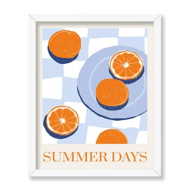 Poster Master Summer Days Poster - Retro Oranges Print - Fruit Art - Food & Drink Art - Tropical Art - Sketch Art - Chic Boho Art - Aesthetic Restaurant or Kitchen Wall Decor, 8x10 White Framed