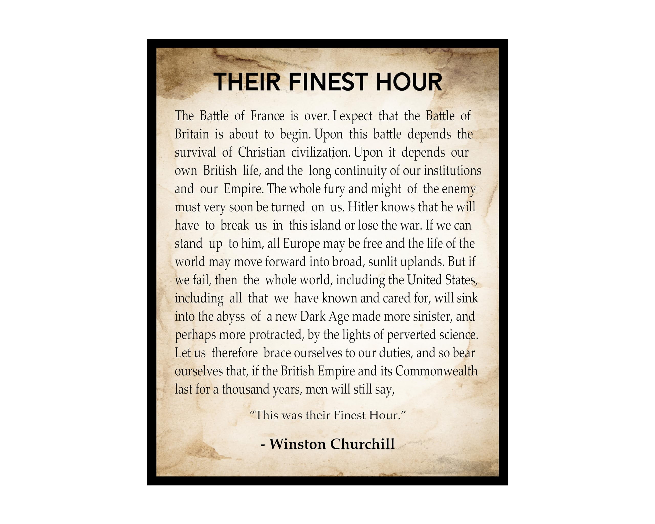 Poster Master Their Finest Hour Poster Winston Churchill Speech Print Motivational Quote Art