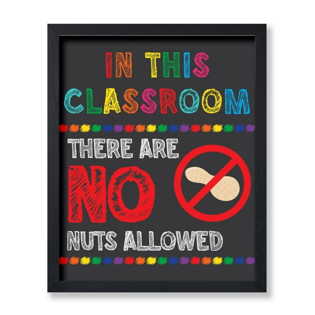Poster Master There Are No Nuts Allowed Poster - Food Allergy Awareness Print - Preppy Art - Educational Art - Gift for Teacher & Student - Wall Decor for School or Classroom, 11x14 Black Framed