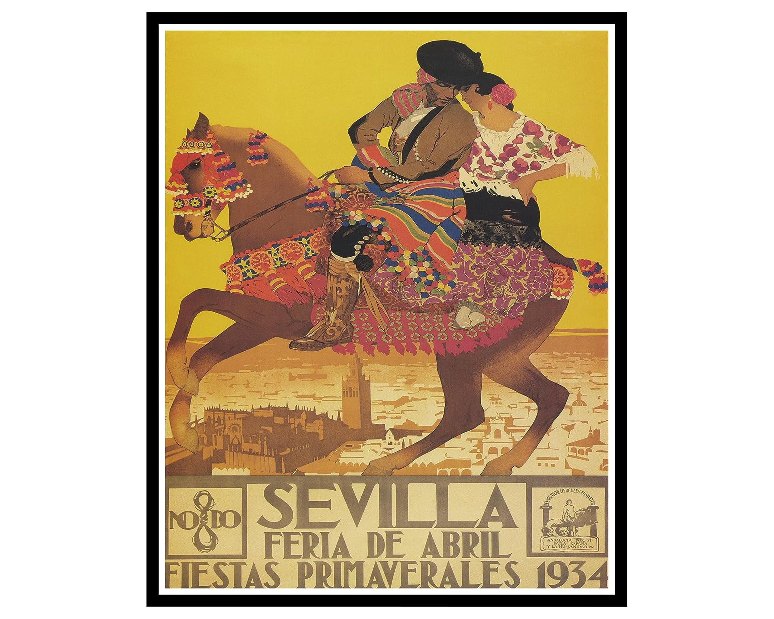 Sevilla Feria De Abril Fiestas Primaverales 1934 Spain Horse Vintage Poster Repro | Canvas/Paper Print | Multicolor