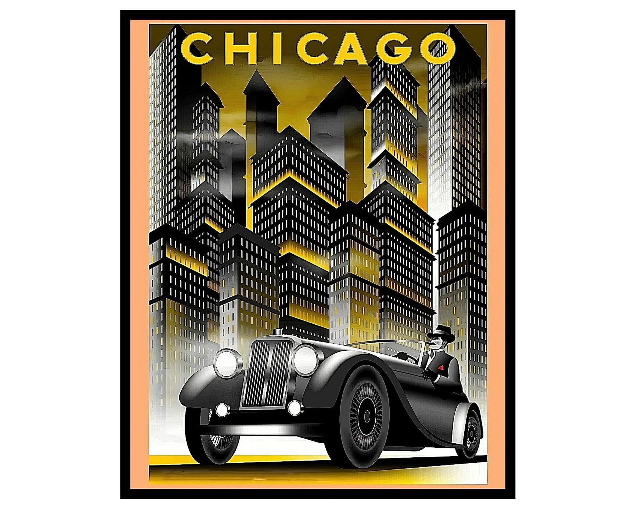 Poster Master Travel Poster Vintage Chicago Wall Art Colorful Retro Wall Art 16x20