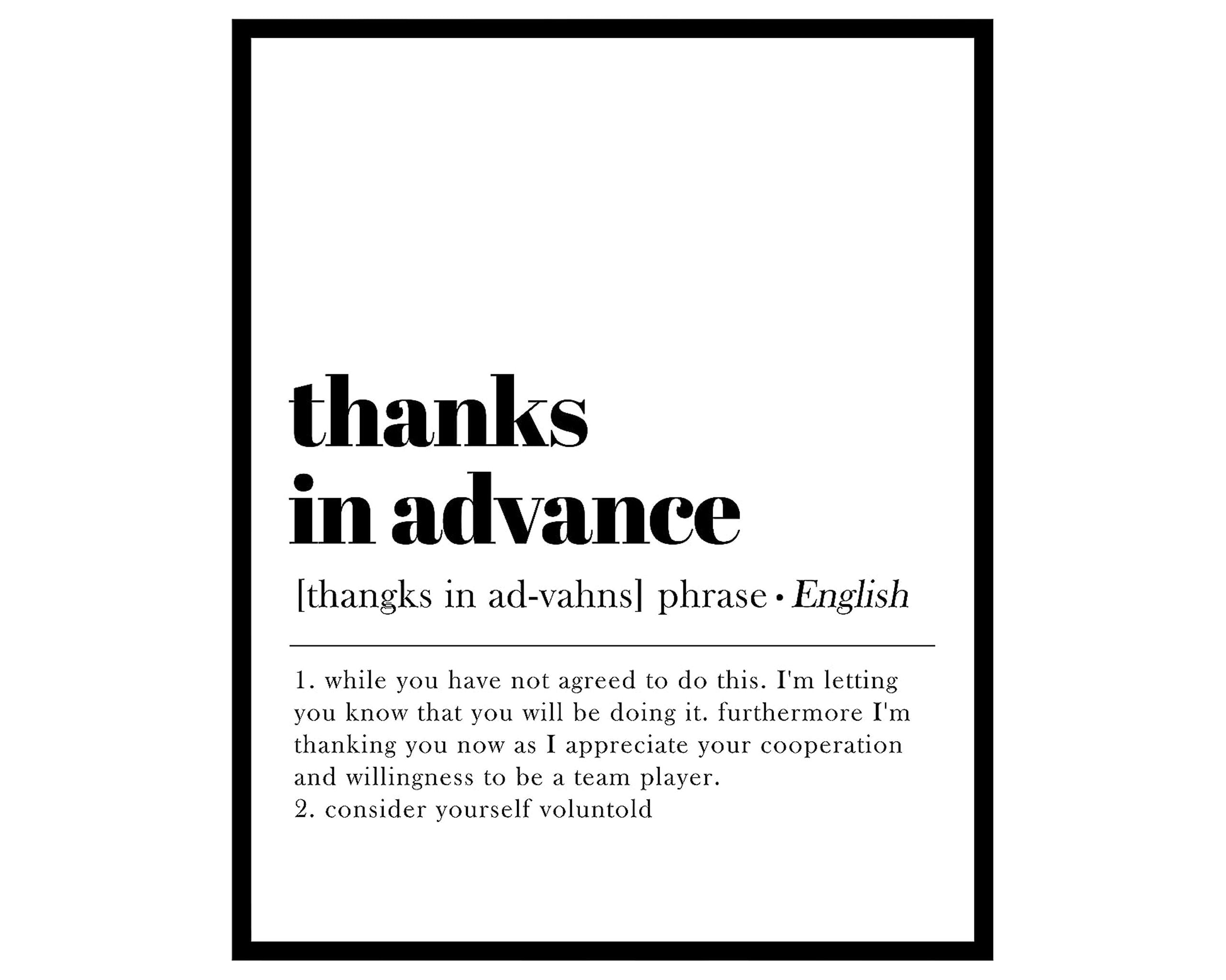 Poster Master Typography Poster Retro Dictionary Print Thanks in Advance Definition, Book