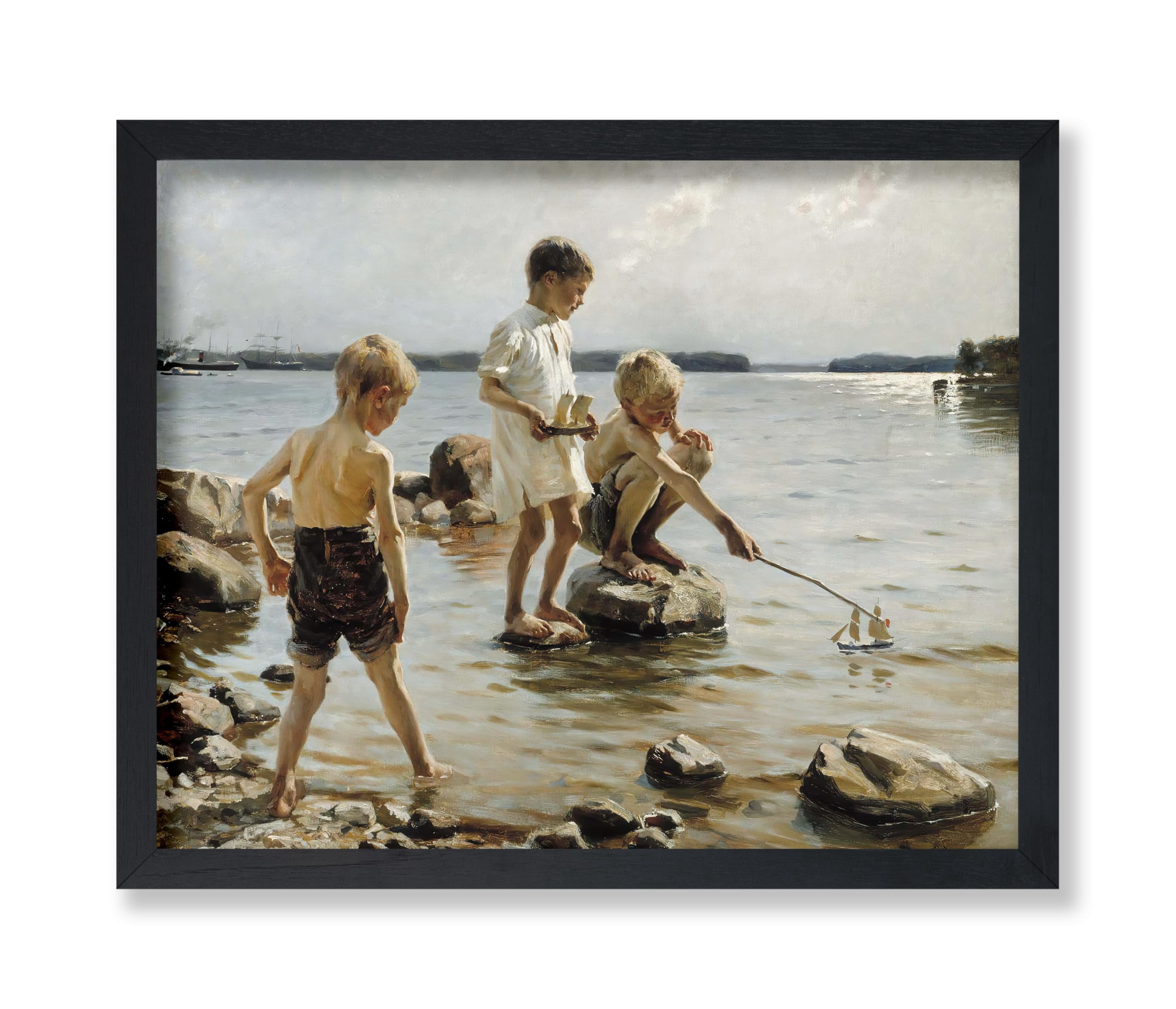 Poster Master Vintage Boys Playing on the Shore Painting Poster - Retro ...