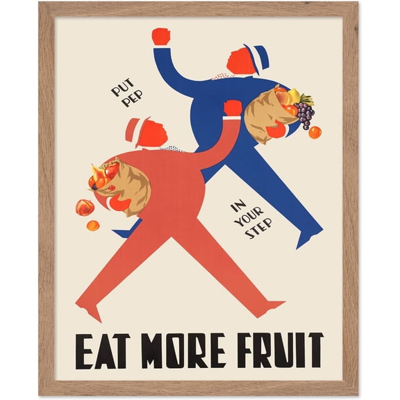 Poster Master Vintage Food Poster - Retro Advertising Print - Gift for Teacher, Friend - Eat More Fruit, Put Pep in Your Step, Men, Colorful - Wall Decor for Kitchen, School, 16x20 Beige Framed