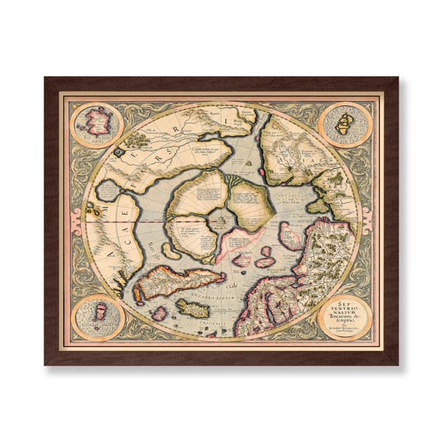 Poster Master Vintage Mercator Poster - Retro Geographic Print - Gift for Traveler, Friend - Septentrionalium Terrarum Descriptio,Arctic - Wall Decor for Home, Office, 8x10 Brown Framed