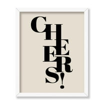 Poster Master Vintage Minimalist Poster - Retro Unique Print - Cheers, Toast, Simple, Unique, Typography, Expression - Gift for Artist, Friend - Wall Decor for Kitchen, Bar, 8x10 White Framed