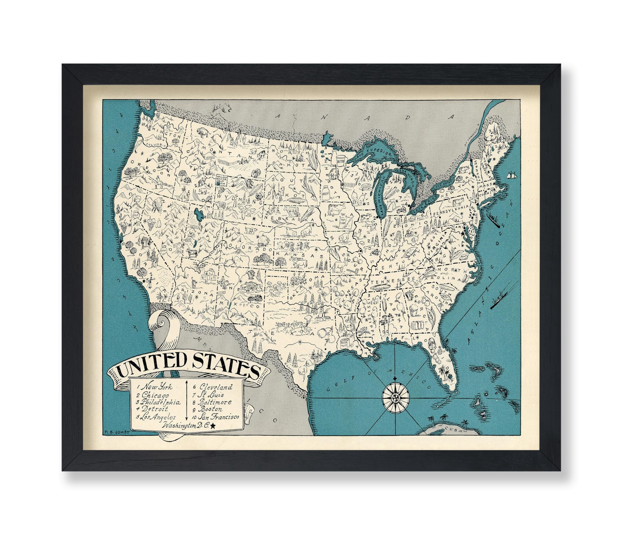 Poster Master Vintage USA Map Poster - Retro United States Map Print - United States Map Art ...