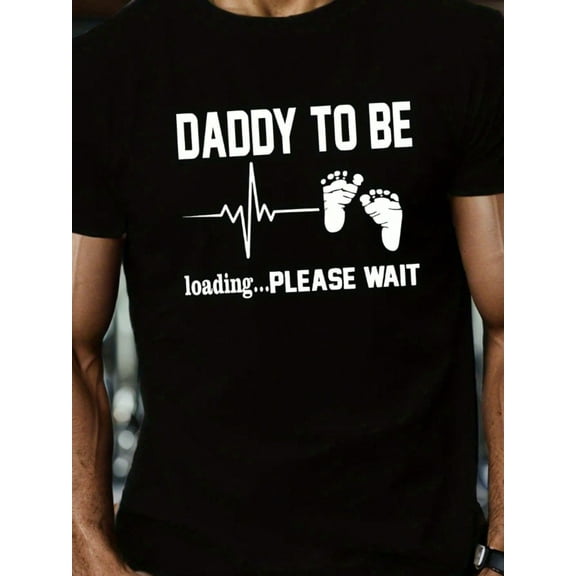 Daddy to Be" Announcement T-Shirt for Men - Comfortable Cotton, Short Sleeve, Round Neck with Heartbeat & Footprints Design - Ideal for Summer & Casual Wear,