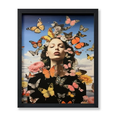 Poster Master Woman Portrait Poster - Retro Butterfly Print - Collage Art - Girly Art - Woman Art - Modern Art - Flower Art - Floral Art - Aesthetic Girl's Bedroom Wall Decor - 8x10 UNFRAMED&nbsp;