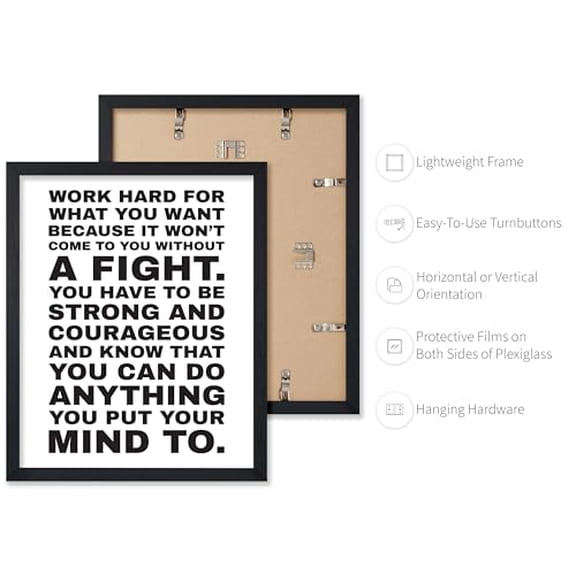Poster Master Work Hard For What You Want Poster - White Hard Work Print - Motivational Wall Art - Positive Sayings Art - Uplifting Encouraging Quotes Art - Home Office Decor, 11x14 Black Framed