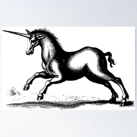 Poster Medieval Unicorn - No Framed, Vintage Wall Art, Trendy Retro Print, Positive Quote Poster, Room Decor, Wall Art, 8x12