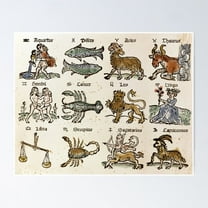 Poster Medieval Zodiac - No Framed, Vintage Wall Art, Trendy Retro Print, Positive Quote Poster, Room Decor, Wall Art, 8x12