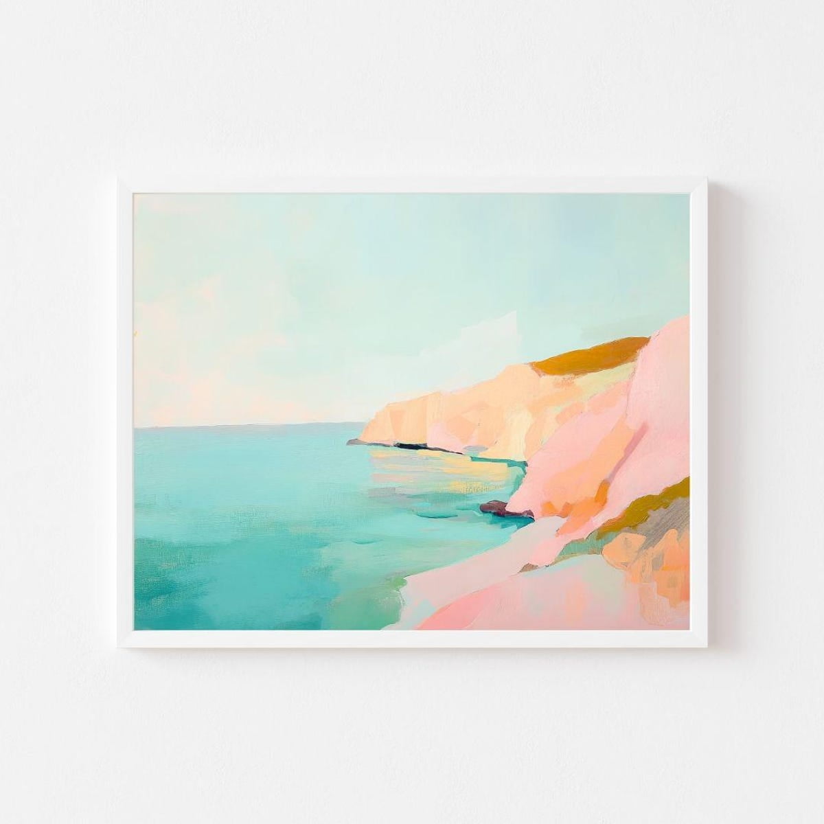 Poster Mediterranean Coastal Cliffs Painting | Greece Seascape Art ...