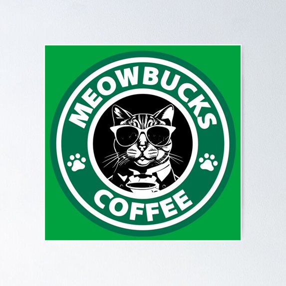 Poster Meowbucks Coffee Poster - No Framed, Vintage Wall Art, Hot Trend!, 12x18