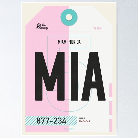 Poster Miami Luggage Tag - No Framed, Vintage Wall Art, Trendy Retro Print, Positive Quote Poster, Room Decor, Wall Art, 24x36