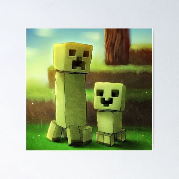 Poster Minecraft Creeper Family Cute Art - No Framed, Vintage Wall Art, Trendy Retro Print, Positive Quote Poster, Room Decor, Wall Art, 8x12