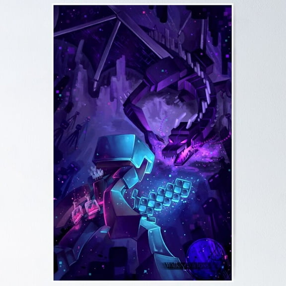 Poster Minecraft Epic Enderdragon Battle Art Poster No Framed, 8x12