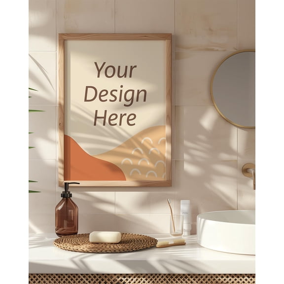 Poster Mockup, Minimalist Bathroom Wall Art Psd, Natural Light Frame Template, Editable Vertical Poster Mockup For Etsy , Poster Print Only