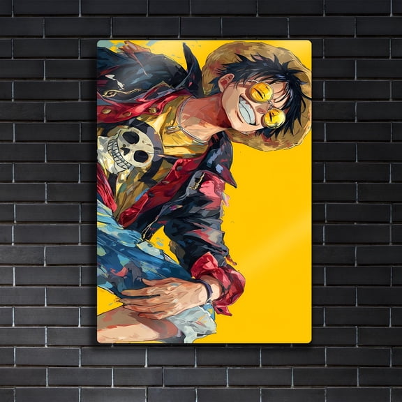 Poster Monkey D Luffy Metal Art - Golden Shaded Poster - One Piece Anime - Pirate Vibe Gift 16X24, UNFRAMED
