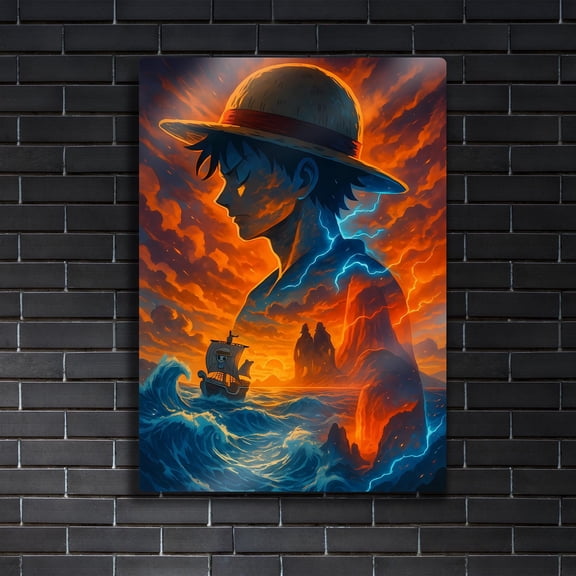 Poster Monkey D Luffy Metal Art - Heroic Journey Poster - One Piece Anime - Adventure Gift 8X12, UNFRAMED