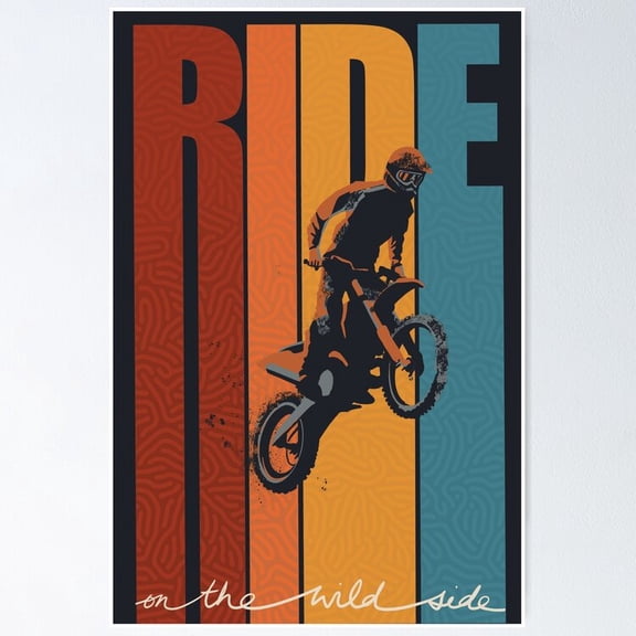 Poster Motorcross Retro Ride On The Wild Side Vintage Wall Arttrendy Retro Print Positive Quote Poster Room Decor Wall Art, Poster Only