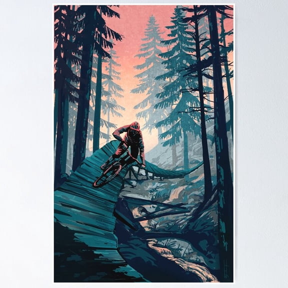 Poster Mountain Bike Forest Park - No Framed, Vintage Wall Art, Trendy Retro Print, Positive Quote Poster, Room Decor, Wall Art, 8x12
